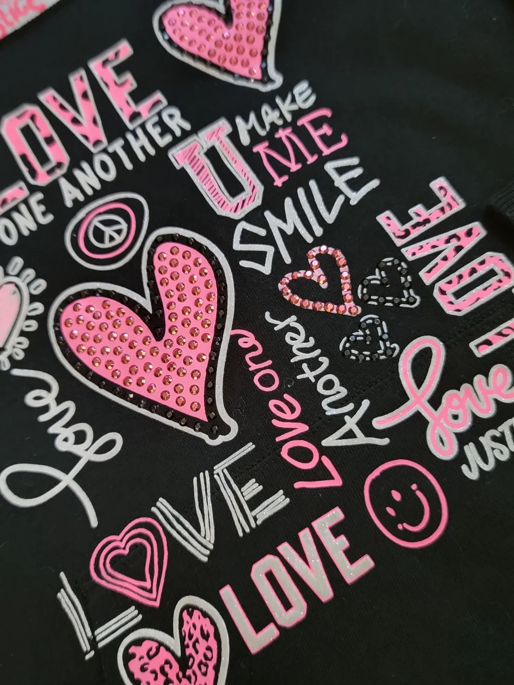 Justice Kids' Black Sweatshirt with Pink Love Graphic Size 14